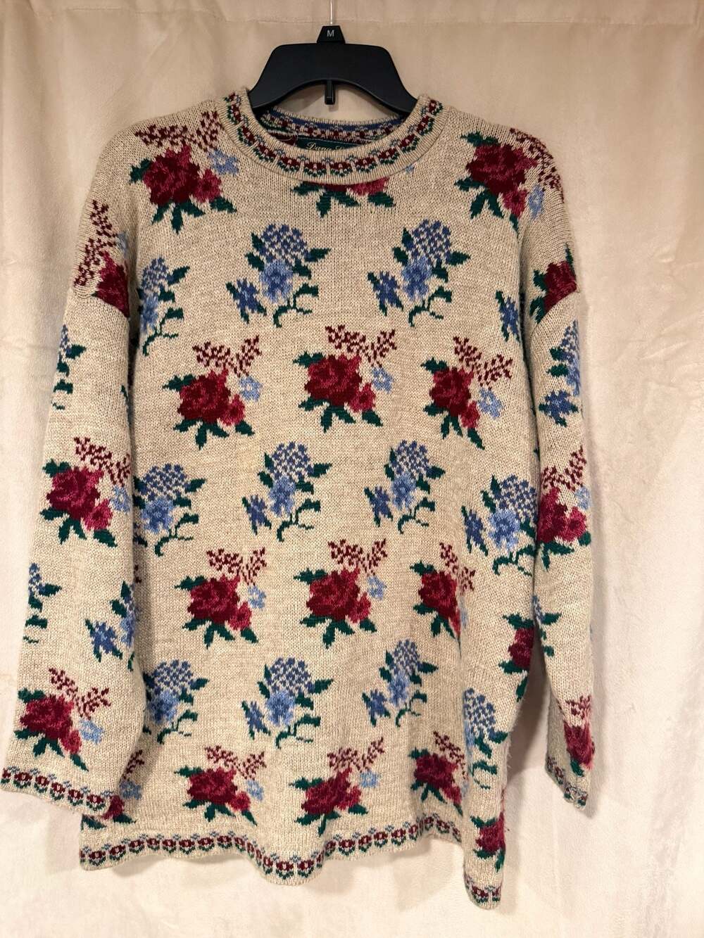 Dana Scott Vintage Cottagecore Floral Knit Crewneck Pullover Sweater Large